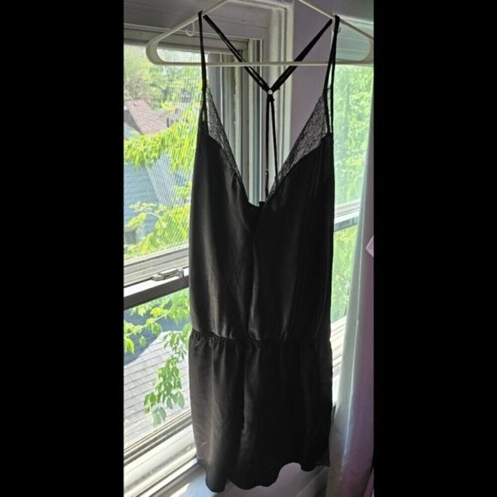 Vintage Black Sexy Satin Strappy Back Romper Lingerie